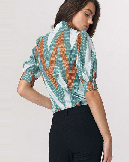 Chic Viscose Blouse With Elbow Sleeves And Stylish Neckline