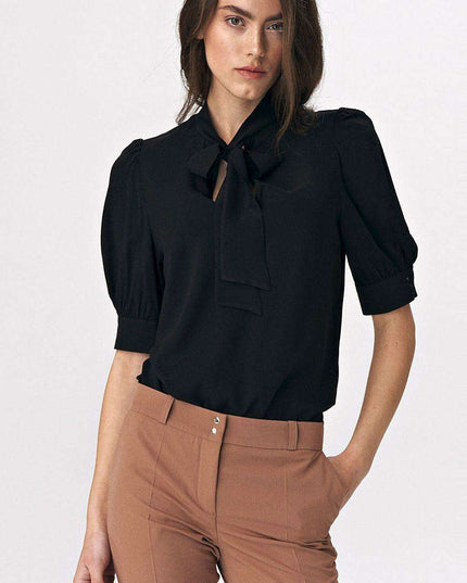 Chic Viscose Blouse With Elbow Sleeves And Stylish Neckline