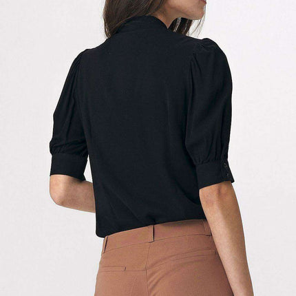 Chic Viscose Blouse With Elbow Sleeves And Stylish Neckline