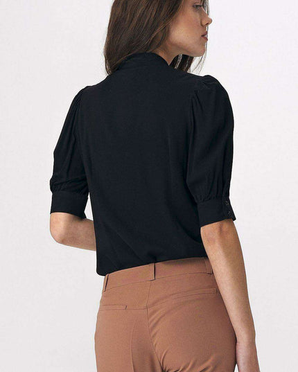 Chic Viscose Blouse With Elbow Sleeves And Stylish Neckline
