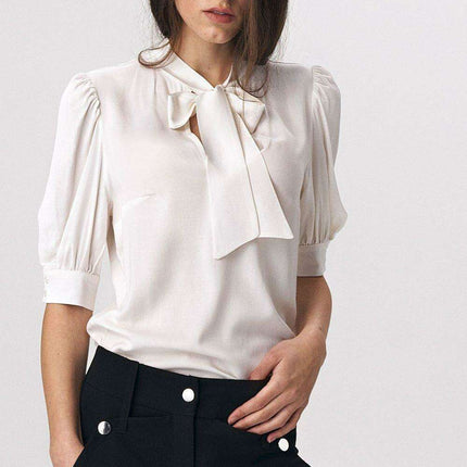 Chic Viscose Blouse With Elbow Sleeves And Stylish Neckline
