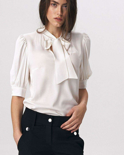 Chic Viscose Blouse With Elbow Sleeves And Stylish Neckline