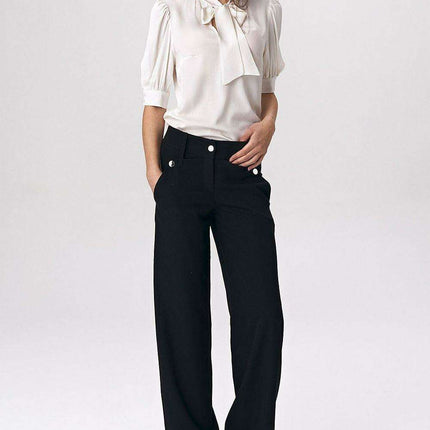 Chic Viscose Blouse With Elbow Sleeves And Stylish Neckline