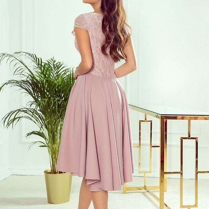 Raspberry Elegance Asymmetrical Lace Evening Dress by Numoco