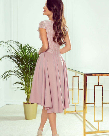 Raspberry Elegance Asymmetrical Lace Evening Dress by Numoco