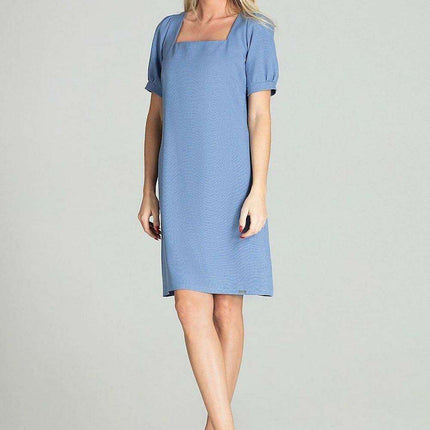 Puffed Sleeve Checkered Midi Dress with Elegant Square Neck