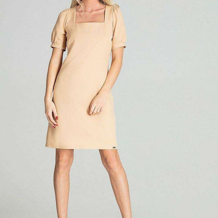 Puffed Sleeve Checkered Midi Dress with Elegant Square Neck