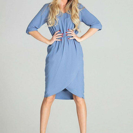 Spring-Ready Checkered Midi Dress with 3/4 Sleeves and Comfort Fit Waistband