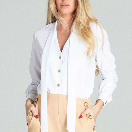 Elegant Leopard Print Blouse with Sash Tie and Long Sleeves