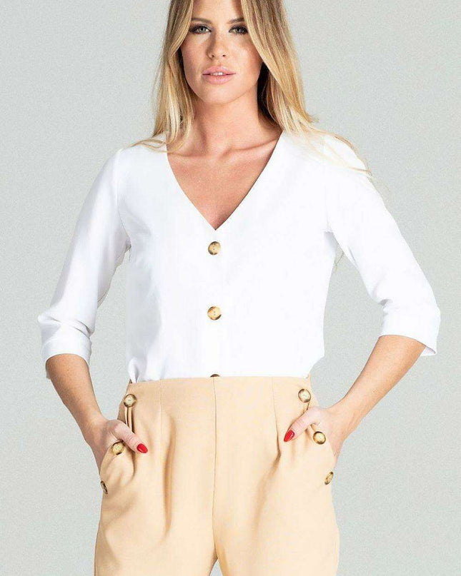 Chic Cuffed Blouse with Playful Cheese Neckline