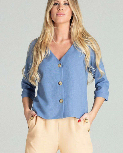 Chic Cuffed Blouse with Playful Cheese Neckline