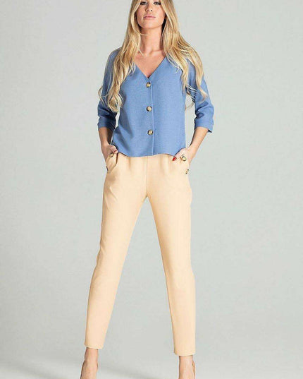 Chic Cuffed Blouse with Playful Cheese Neckline