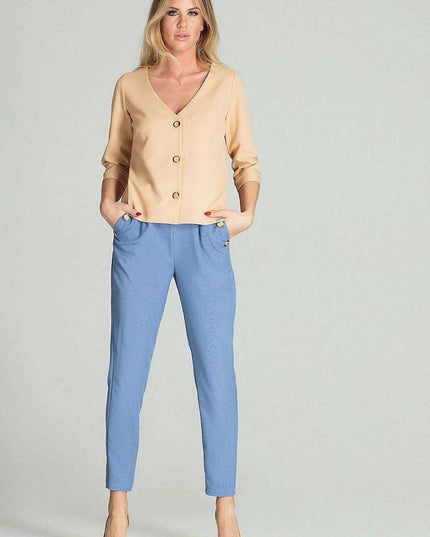 Chic Cuffed Blouse with Playful Cheese Neckline