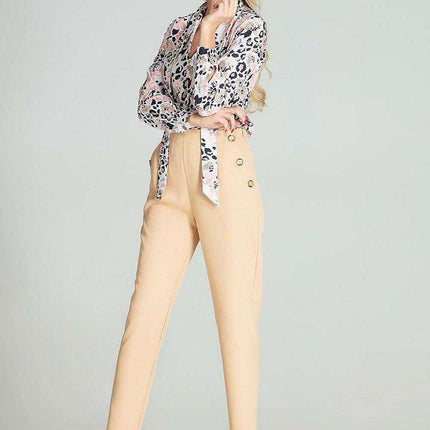 Sophisticated High-Waisted Check Pants with Elegant Button Details