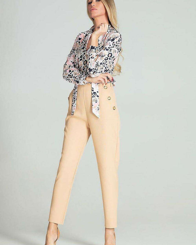 Sophisticated High-Waisted Check Pants with Elegant Button Details