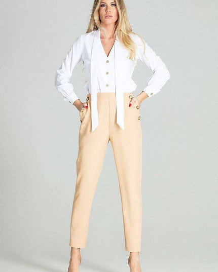 Sophisticated High-Waisted Check Pants with Elegant Button Details
