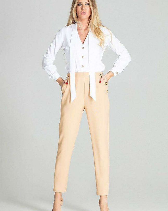 Sophisticated High-Waisted Check Pants with Elegant Button Details