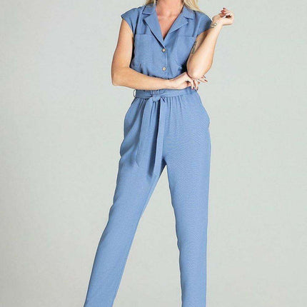 Elegant Beige Sleeveless Jumpsuit with Dropped Shoulders and Stylish Waist Belt