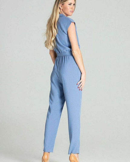 Elegant Beige Sleeveless Jumpsuit with Dropped Shoulders and Stylish Waist Belt