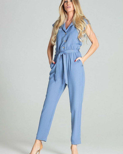 Elegant Beige Sleeveless Jumpsuit with Dropped Shoulders and Stylish Waist Belt