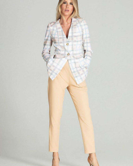 Chic Plaid Spring Jacket with Innovative Cheese Neckline