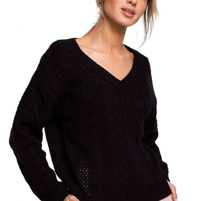 Elegant Openwork Plaid Knit Sweater