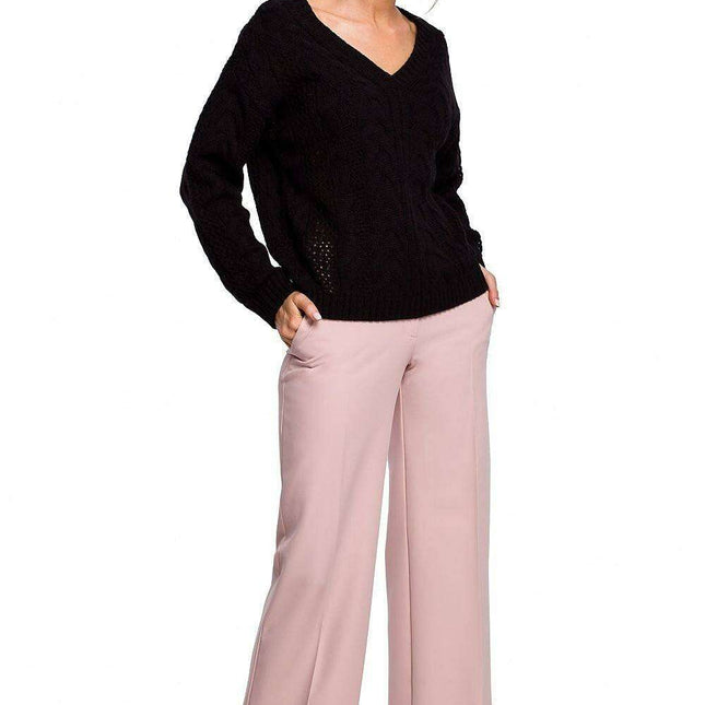 Elegant Openwork Plaid Knit Sweater