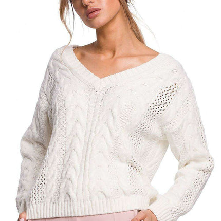 Elegant Openwork Plaid Knit Sweater