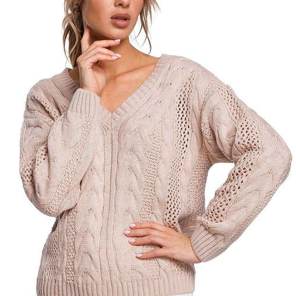 Elegant Openwork Plaid Knit Sweater