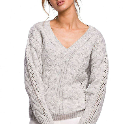 Elegant Openwork Plaid Knit Sweater