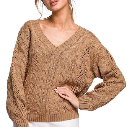 Elegant Openwork Plaid Knit Sweater