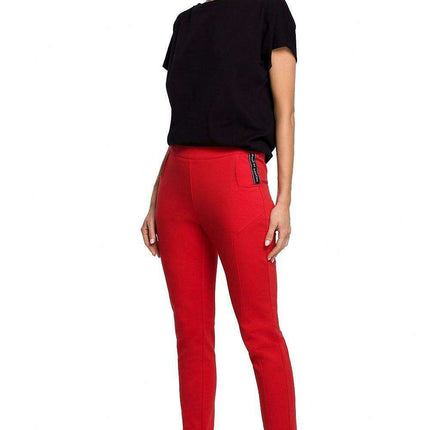 Chic Cotton Knit Slit Trousers with Distinctive Topstitching