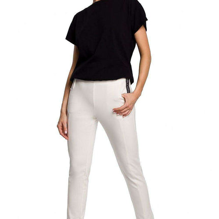 Chic Cotton Knit Slit Trousers with Distinctive Topstitching