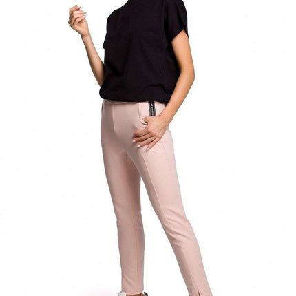 Chic Cotton Knit Slit Trousers with Distinctive Topstitching