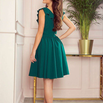 Elegant Bottle Green Ruffled Cocktail Dress by Numoco
