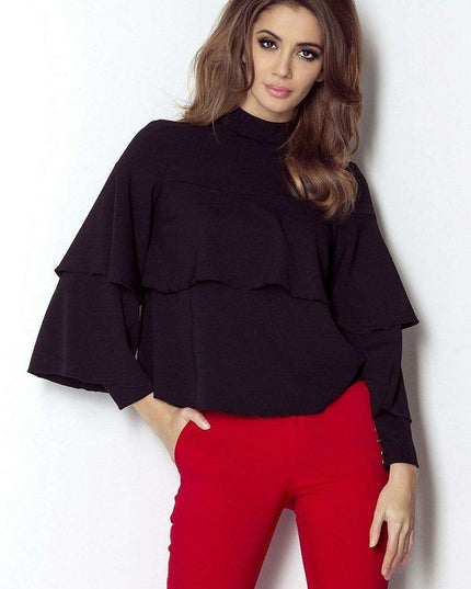 Chic Ruffled Blouse With Silver Accents Elegant Top