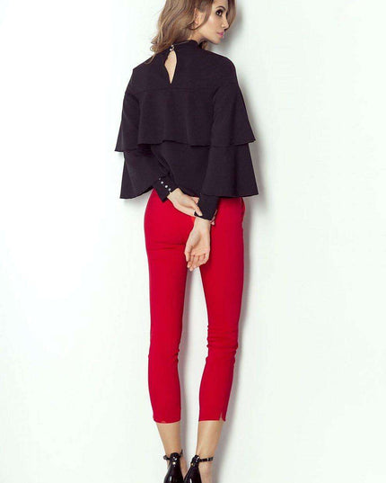 Chic Ruffled Blouse With Silver Accents Elegant Top