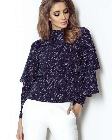 Chic Ruffled Blouse With Silver Accents Elegant Top