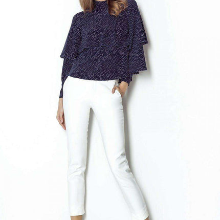 Chic Ruffled Blouse With Silver Accents Elegant Top