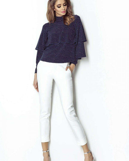 Chic Ruffled Blouse With Silver Accents Elegant Top