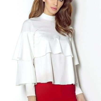 Chic Ruffled Blouse With Silver Accents Elegant Top