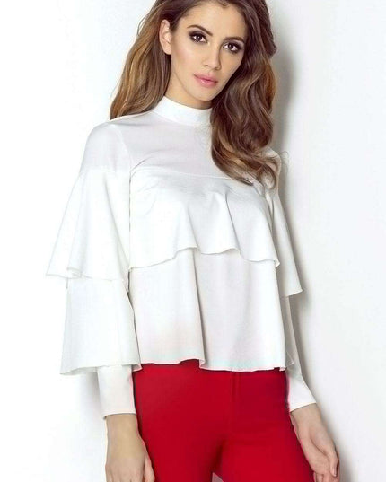 Chic Ruffled Blouse With Silver Accents Elegant Top