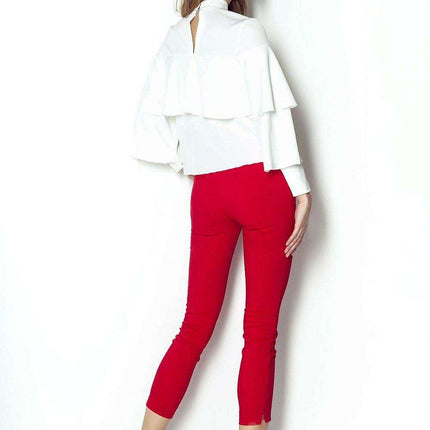 Chic Ruffled Blouse With Silver Accents Elegant Top