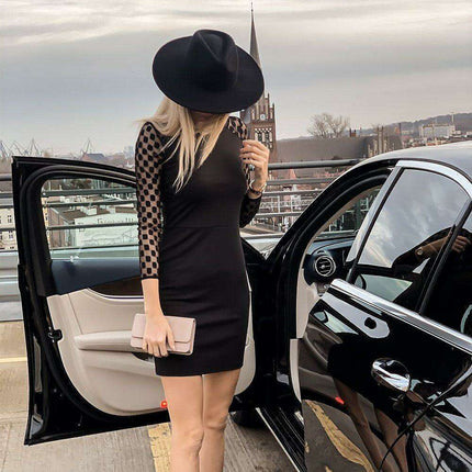 Elegant Pea Pattern Knit Evening Dress With Stitching