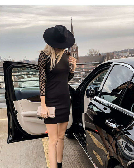 Elegant Pea Pattern Knit Evening Dress With Stitching