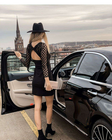 Elegant Pea Pattern Knit Evening Dress With Stitching