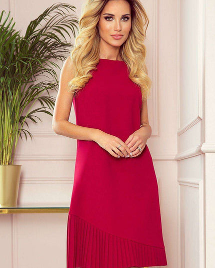 Asymmetrical Crimson Trapeze Dress - Made in Europe