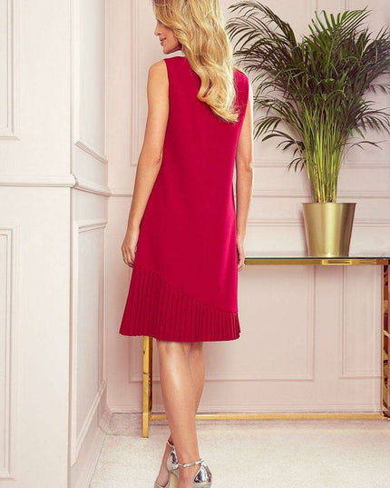 Asymmetrical Crimson Trapeze Dress - Made in Europe