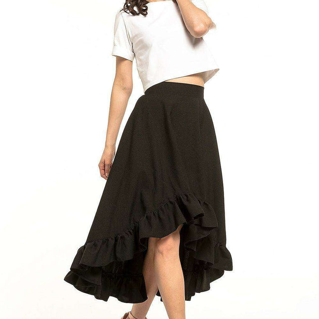 Chic Frilled High-Low Midi Skirt
