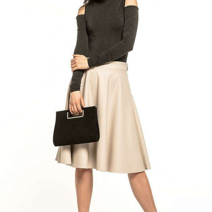 Eco-Leather Flare Midi Skirt with Decorative Side Zip